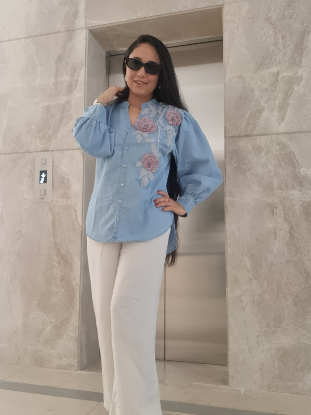 3500/- Denim top 3d handwork flowers