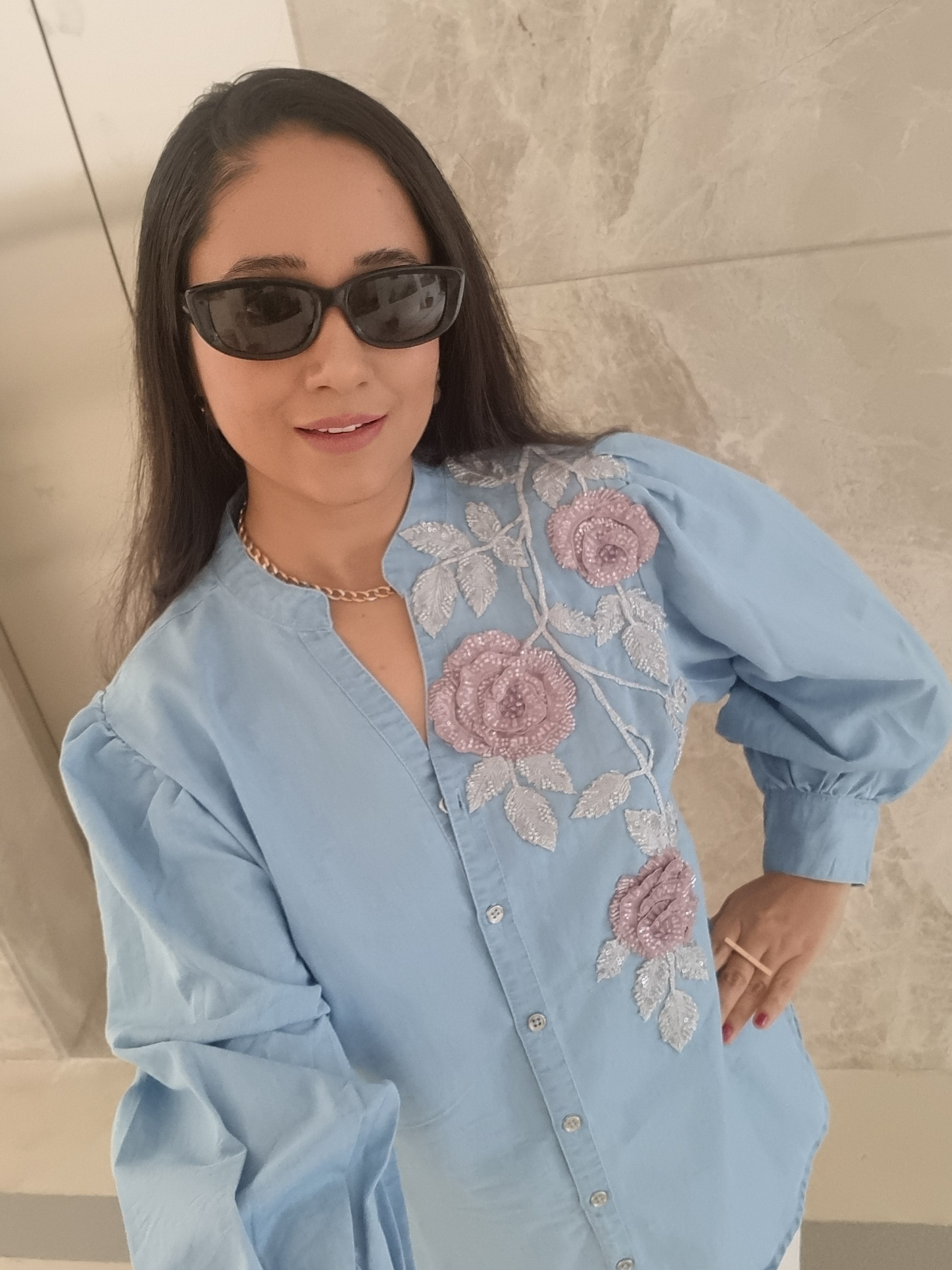 3500/- Denim top 3d handwork flowers