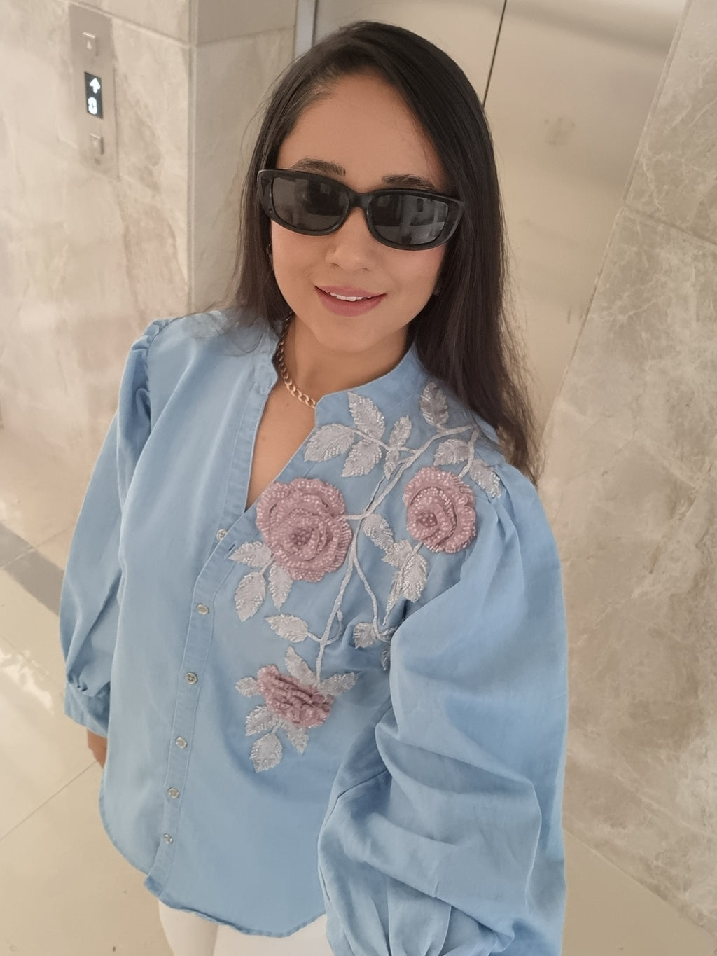 3500/- Denim top 3d handwork flowers