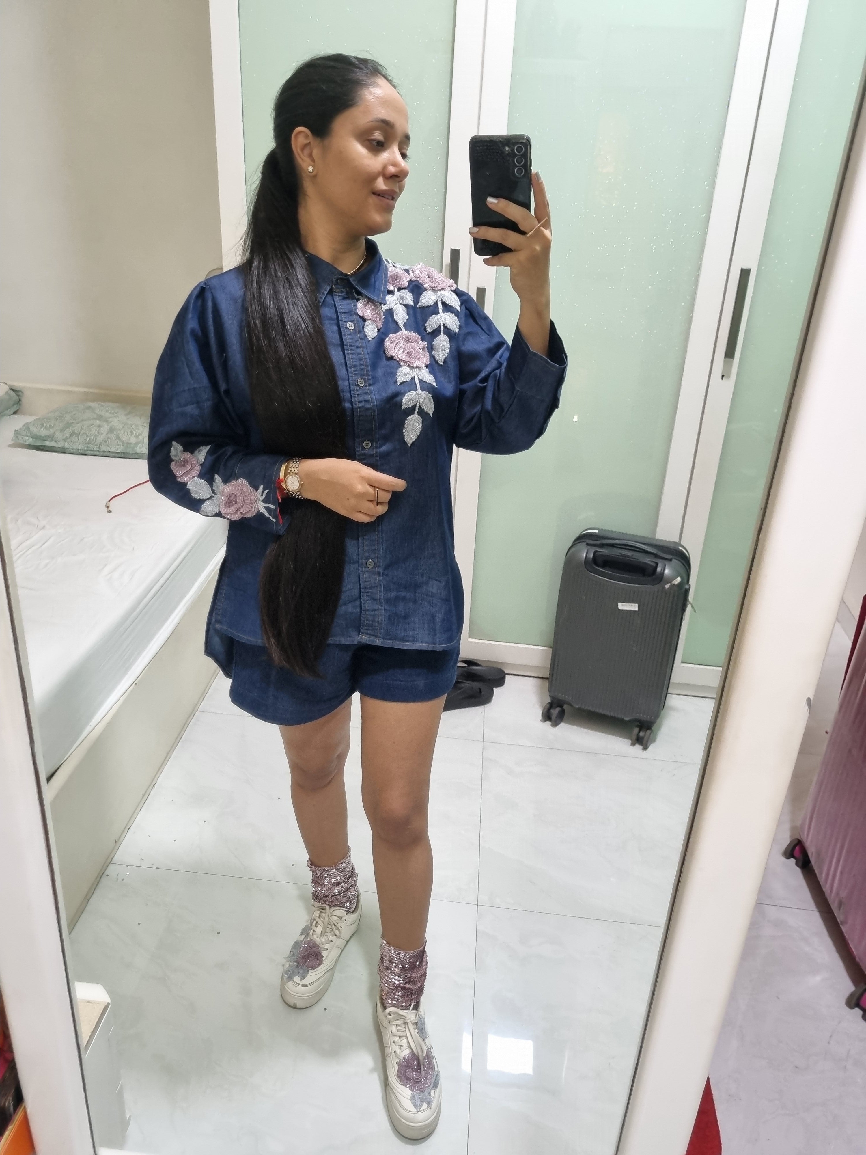 3100/- Denim embellished shirt